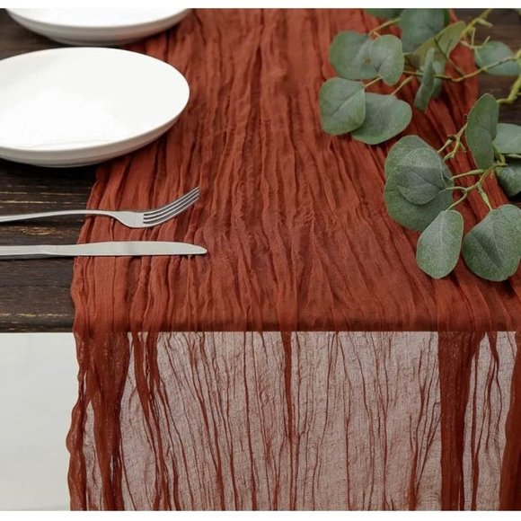 Rust Cheesecloth Terracotta Table Runner 13.3ft Boho Gauze Wedding Linen - Picture 3 of 6